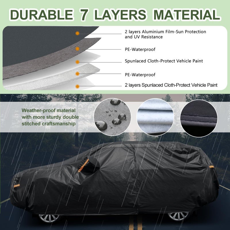 SEAZEN 2 Layers SUV Car Cover Waterproof All Weather, Outdoor Car Covers for Automobiles with Zipper Door, Hail UV Snow Wind Protection (Length Up to 190") - Image 3